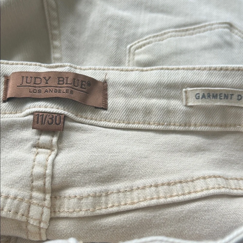 Judy Blue Neutral Cream Denim with Leather Patch